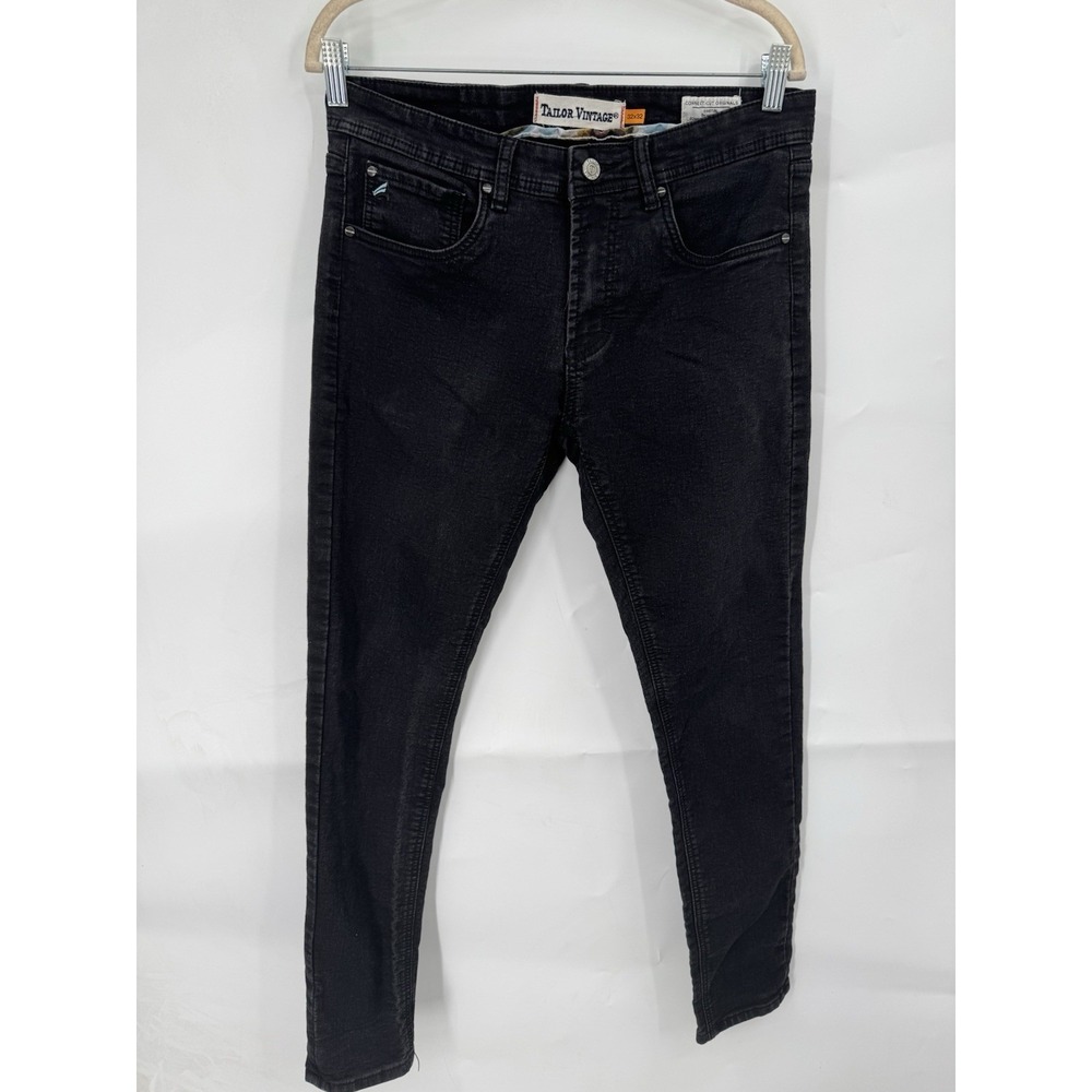 Tailor Vintage Bristol Skinny Jean Men 32/32 Faded Black Wash Denim Grunge‎